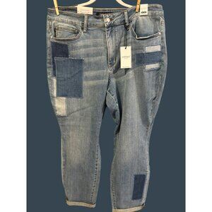 Judy Blue High Waist Double Rolled Cuff Patchwork Women's Jeans Size 18W NWT
